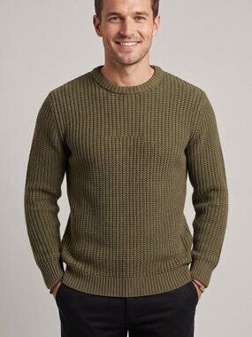 NWT PJ Paul Jones Mens Army Green Waffle Knit Crewneck Pullover Sweater Medium